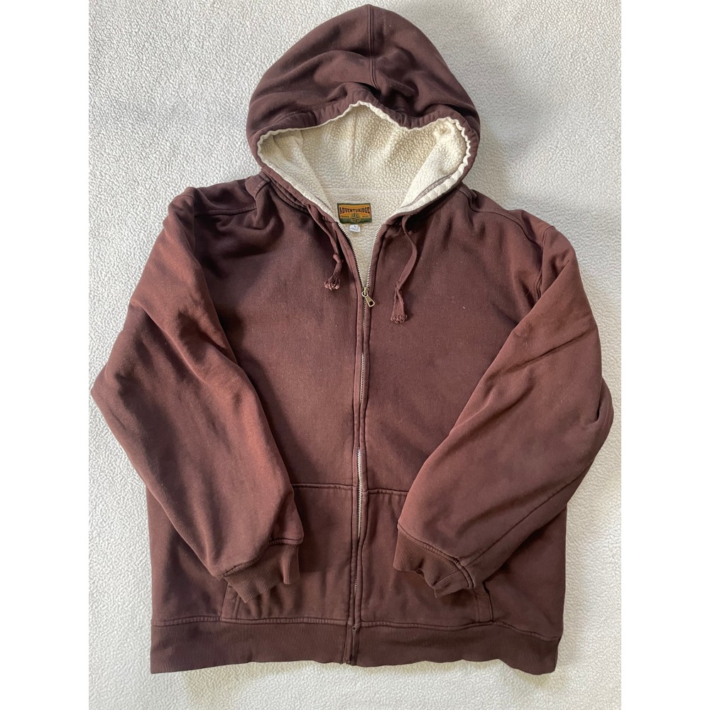 Adventuridge Mens Large Zip Hoodie Brown Sherpa Lined Rugged Wear Sweatshirt